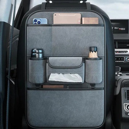 AUTOCOLOR Suede Car Seat Back Organizer Tissue Cup Holder Multi-Pocket Storage Bag with Hook