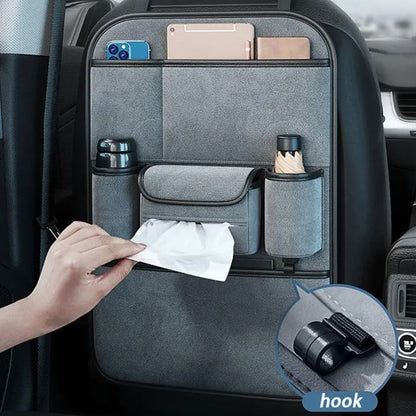 AUTOCOLOR Suede Car Seat Back Organizer Tissue Cup Holder Multi-Pocket Storage Bag with Hook