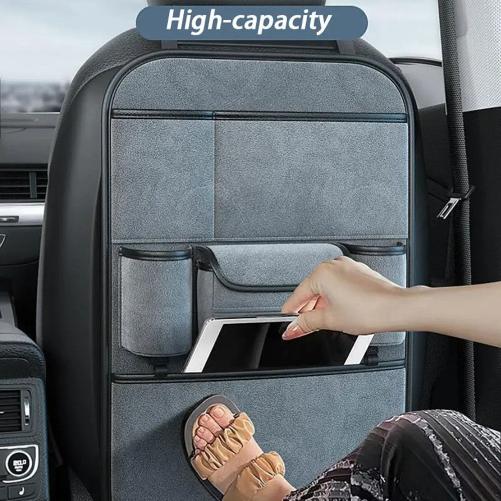 AUTOCOLOR Suede Car Seat Back Organizer Tissue Cup Holder Multi-Pocket Storage Bag with Hook