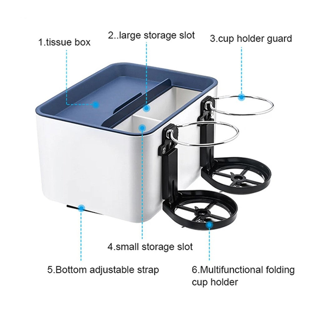 BY-1139 Vehicle Tissue Box Car Armrest Box ABS Sundries Storage Box with 2 Bottle Holder