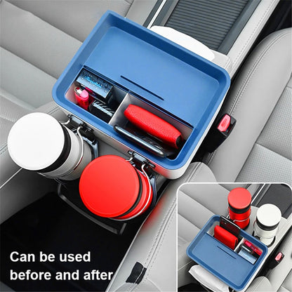 BY-1139 Vehicle Tissue Box Car Armrest Box ABS Sundries Storage Box with 2 Bottle Holder