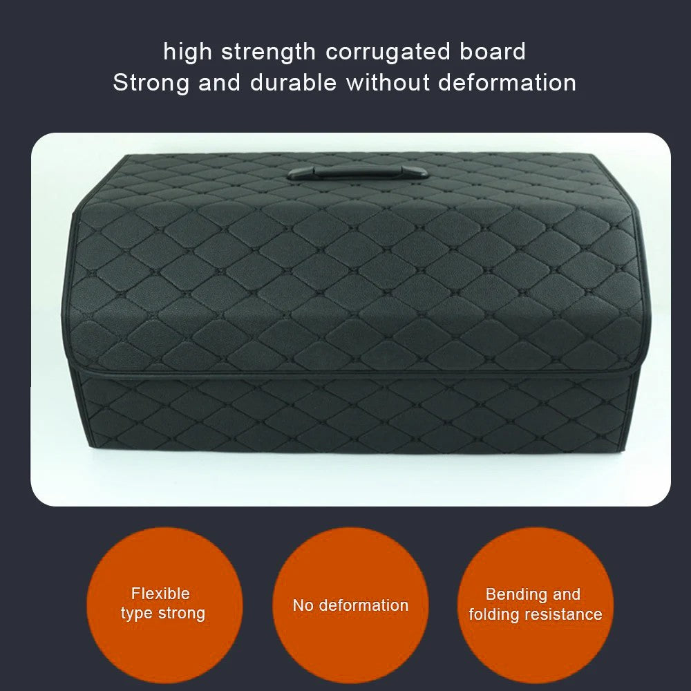 10006 Foldable Car Trunk Organizer Container Leather Storage Box, Small Size