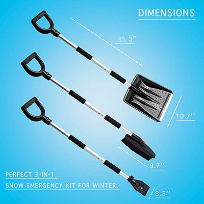 MAIZELAI 3 In 1 Detachable Ice Scraper Windshield Ice Breaker Winter Snow Brush Shovel Car Snow Remover Kit