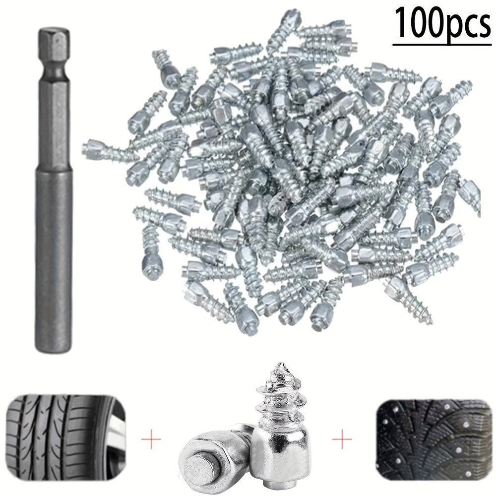 100Pcs 9 x 4mm Screw in Tire Studs Wheel Tyre Studs for Car Truck Motorcycle Bicycle Boot Tire Spikes