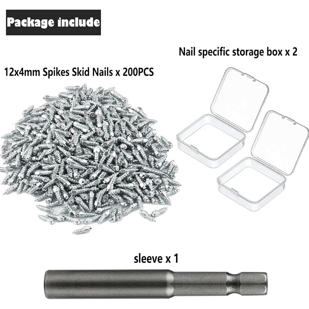 200Pcs 12 x 4mm Screw in Tire Studs Wheel Tyre Studs for Car Truck Motorcycle Bicycle Boot Tire Spikes