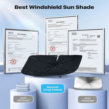 Car Windshield Sun Shade Umbrella Ice Crystal Cooling Foldable 240T Reflective UPF50+ Umbrella Cover