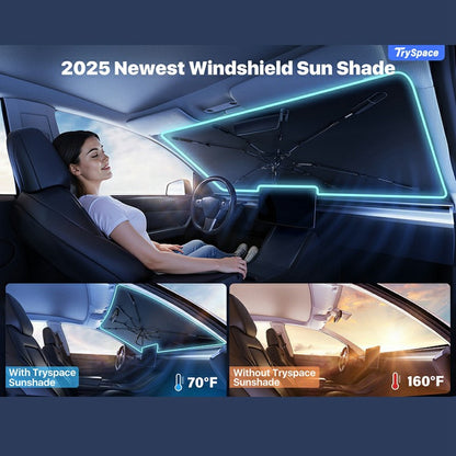 Car Windshield Sun Shade Umbrella Ice Crystal Cooling Foldable 240T Reflective UPF50+ Umbrella Cover