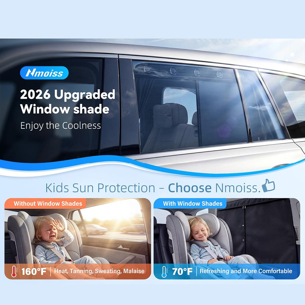 NMOISS M Size Magnetic Car Side Window Sunshade Zipper Suction Cup Design UV Protection Privacy Curtain