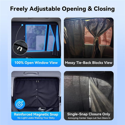 NMOISS M Size Magnetic Car Side Window Sunshade Zipper Suction Cup Design UV Protection Privacy Curtain