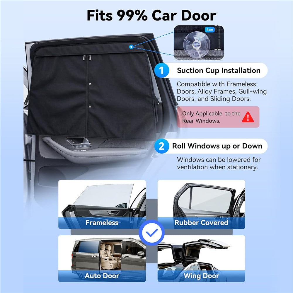 NMOISS M Size Magnetic Car Side Window Sunshade Zipper Suction Cup Design UV Protection Privacy Curtain