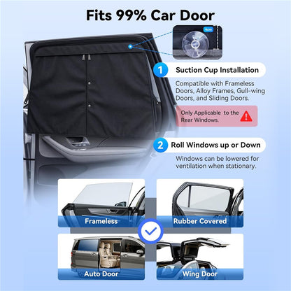 NMOISS M Size Magnetic Car Side Window Sunshade Zipper Suction Cup Design UV Protection Privacy Curtain
