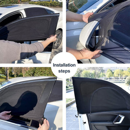 2Pcs / Set Anti-mosquito Car Window Mesh Curtain Sun Shade Breathable Window Curtain with Zipper Opening