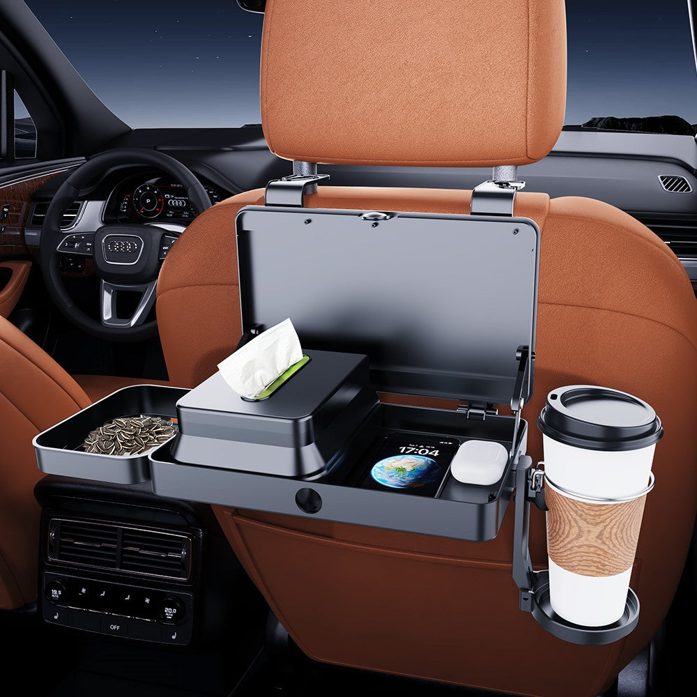 K255 Car Back Seat Food Tray Cup Holder Tissue Box Storage Rack Plastic Expandable Organizer