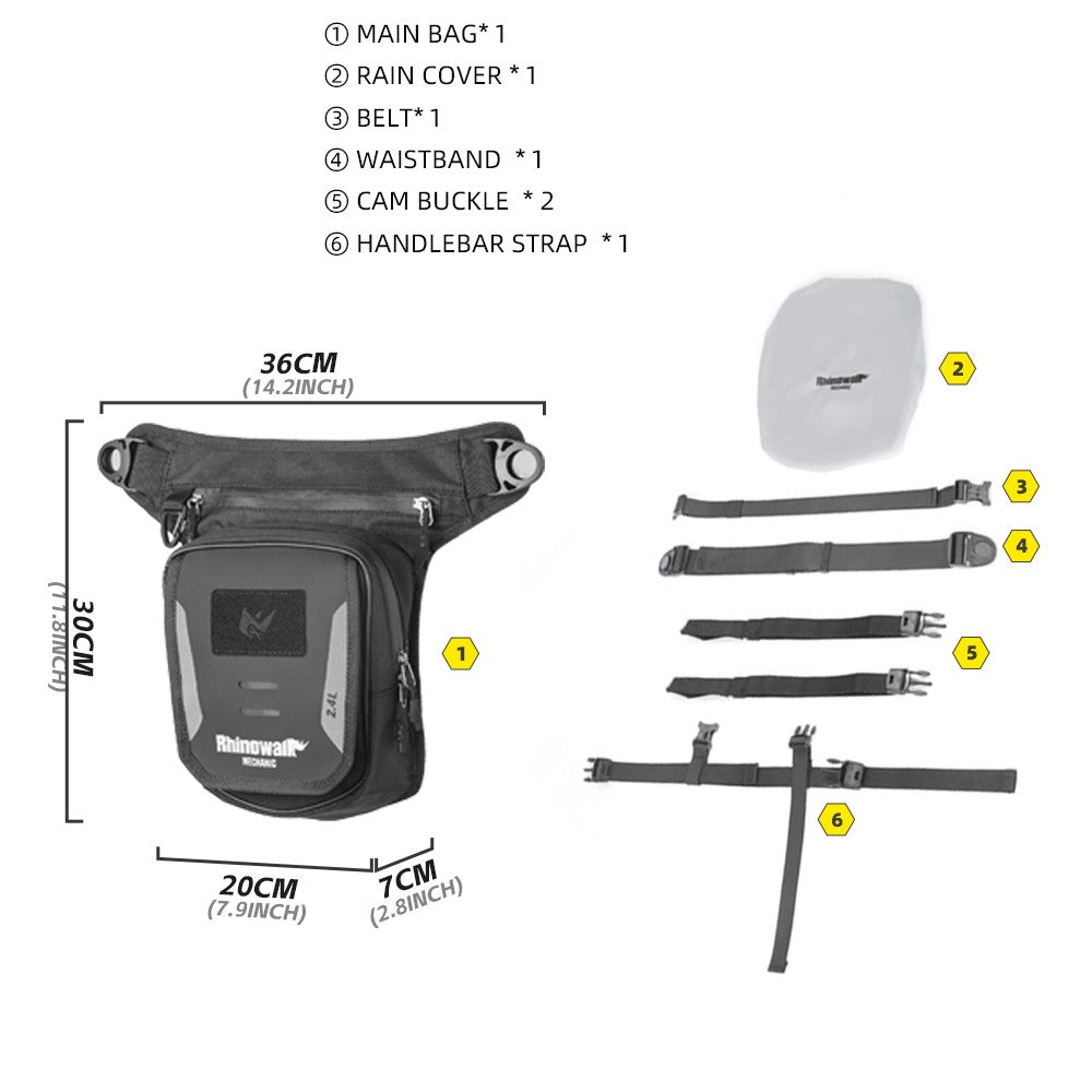 RHINOWALK MJX2008BK 2.4L Motorcycle Magnetic Tank Bag Multifunction Leg Bag Crossbody Waist Pack