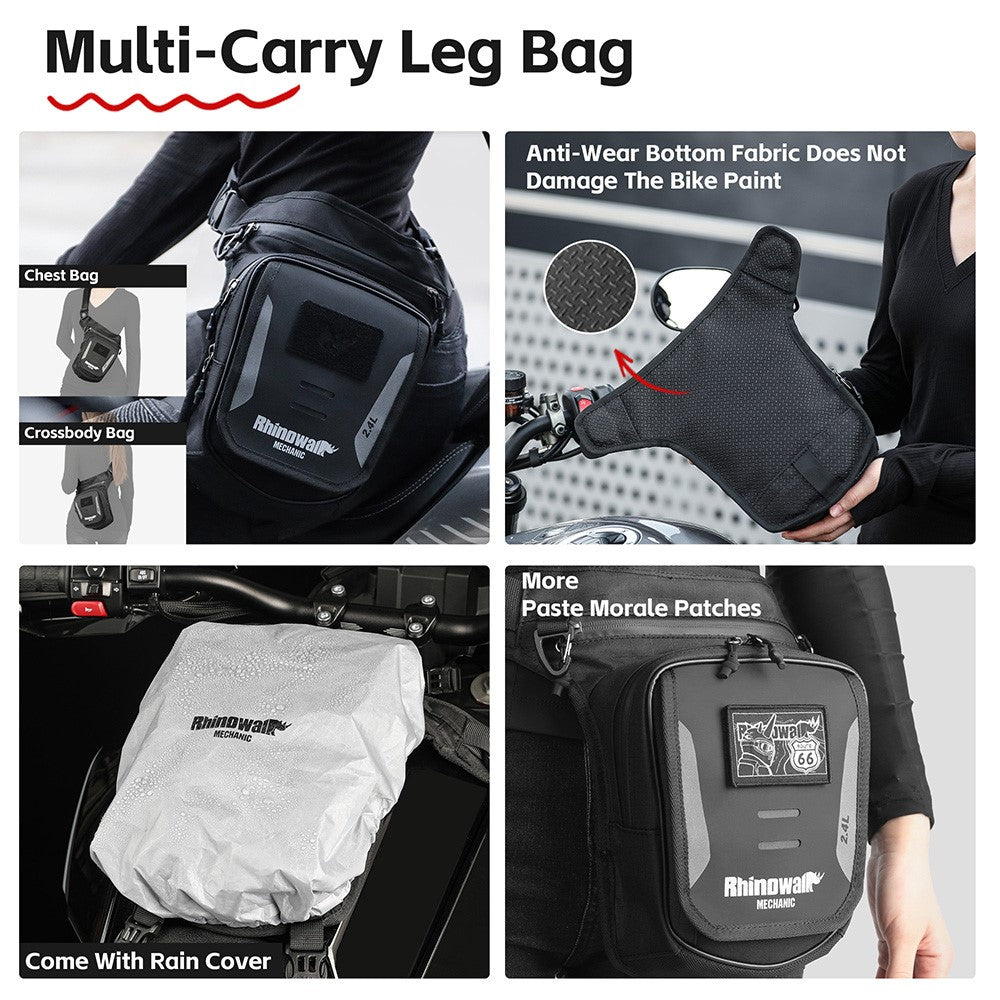 RHINOWALK MJX2008BK 2.4L Motorcycle Magnetic Tank Bag Multifunction Leg Bag Crossbody Waist Pack