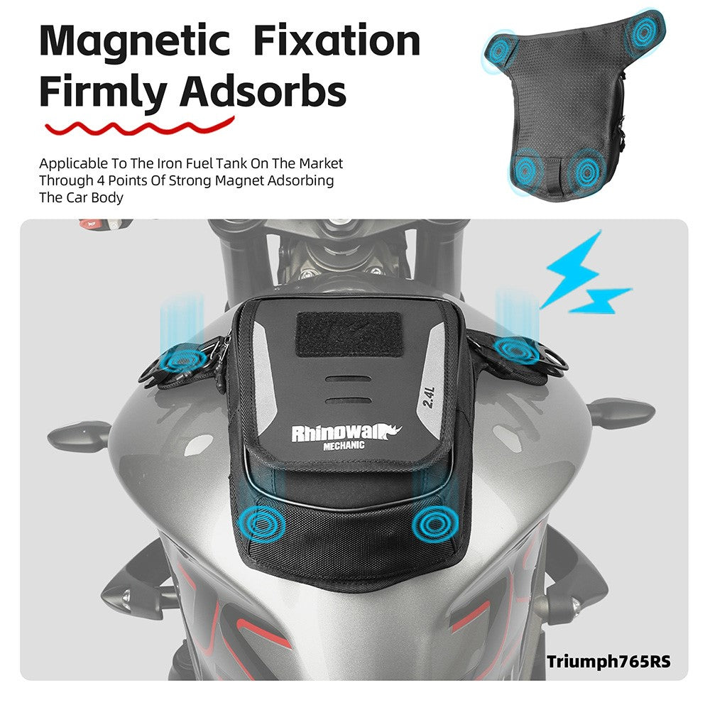 RHINOWALK MJX2008BK 2.4L Motorcycle Magnetic Tank Bag Multifunction Leg Bag Crossbody Waist Pack