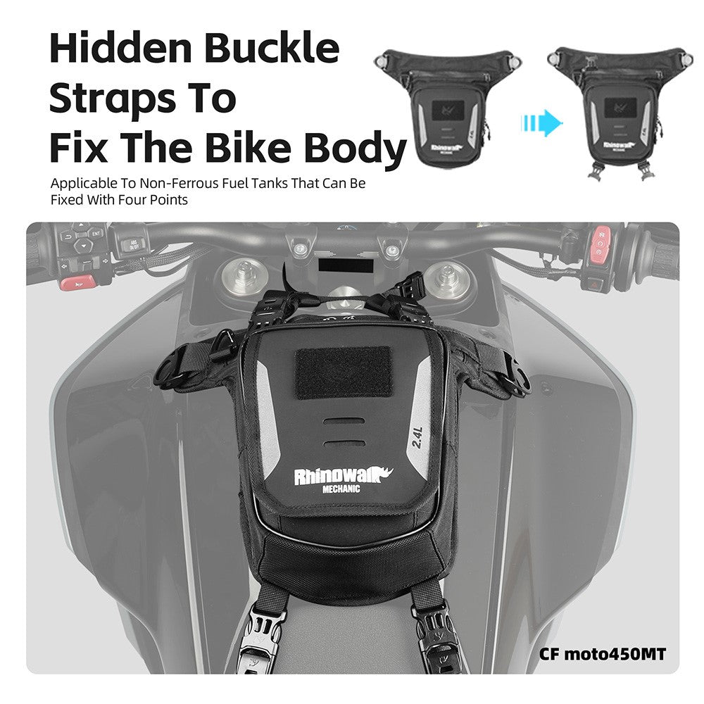 RHINOWALK MJX2008BK 2.4L Motorcycle Magnetic Tank Bag Multifunction Leg Bag Crossbody Waist Pack