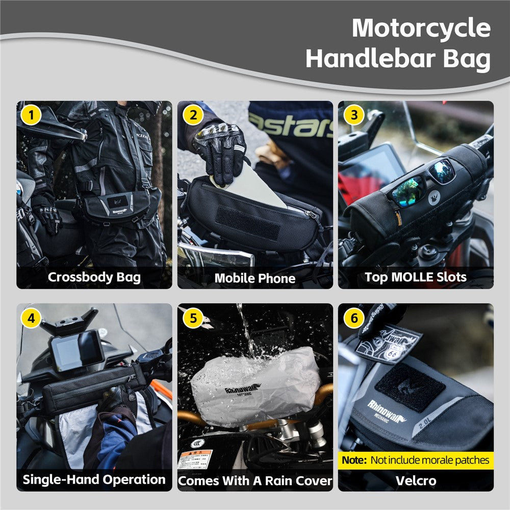 RHINOWALK MJX2010 Motorcycle Handlebar Bag Front Storage Pouch Phone Holder Crossbody Bag for Outdoor