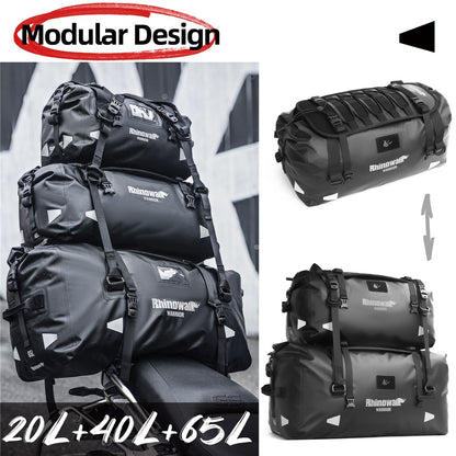 RHINOWALK MYS2401 20L Waterproof Motorcycle Tail Bag Reflective Roll Top Motorbike Luggage Bag