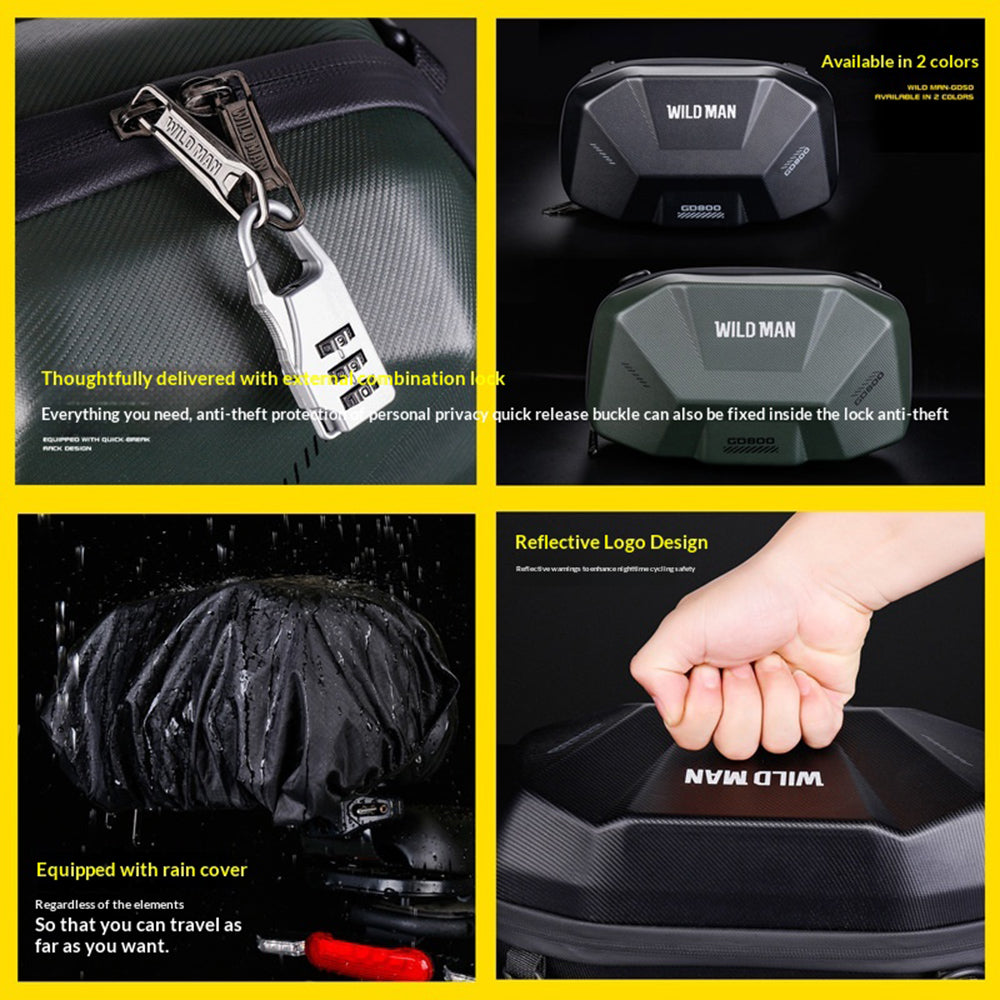 WILD MAN GD800 4L Electric Bike Rear Seat Bag EVA Hard Shell Waterproof Tail Box with Lock for E-bike Motorcycle