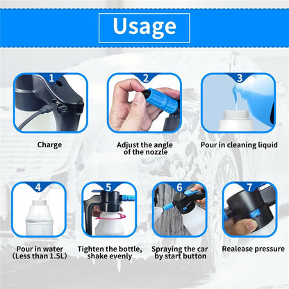 1.5L Electric Watering Can PP + PE Car Washing Foam Booster Pot High Pressure Washing Tool