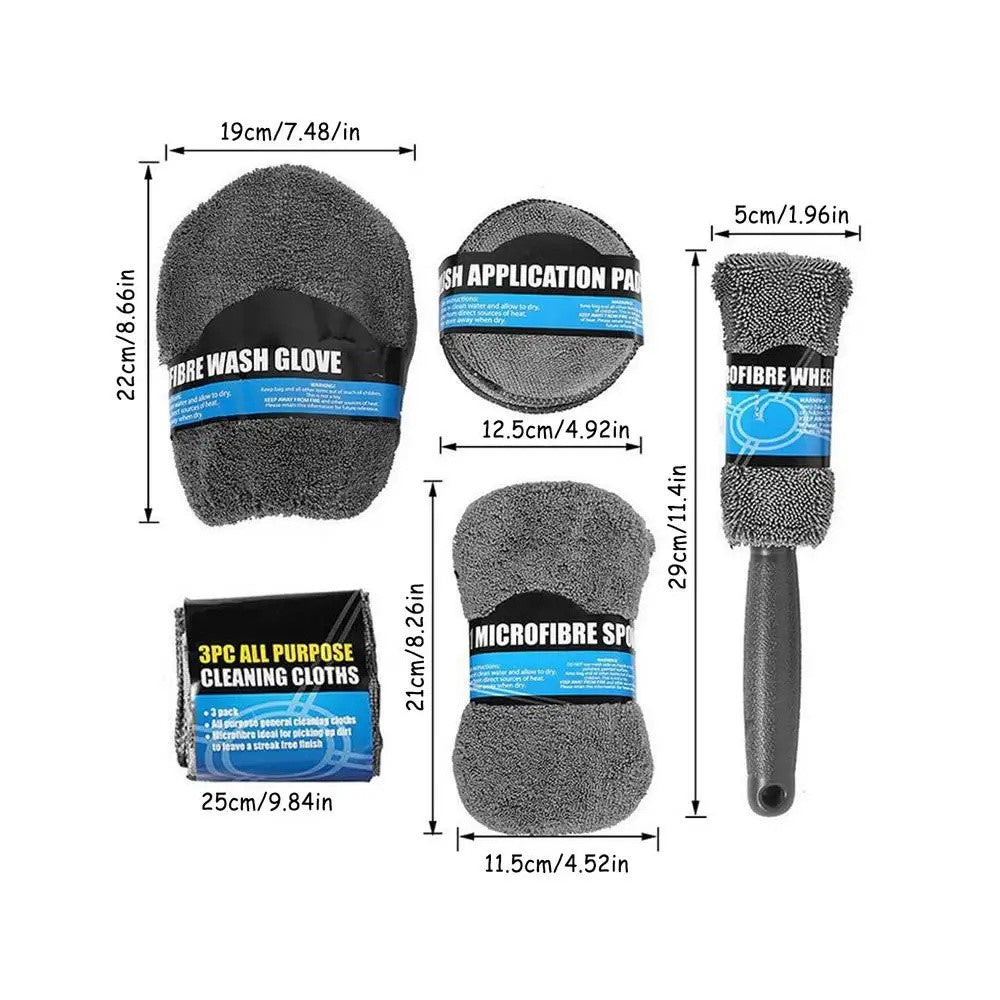 9Pcs / Set Car Cleaning Tools Sponge Microfiber Towel Brush Glove Car Washing Tools