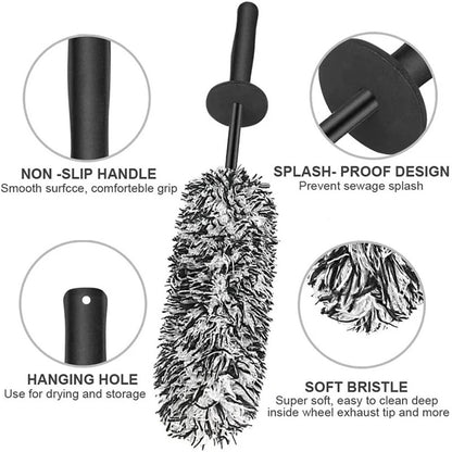 Car Wheel Cleaning Brush Soft Microfibre Long Handle Rim Detailing Brush