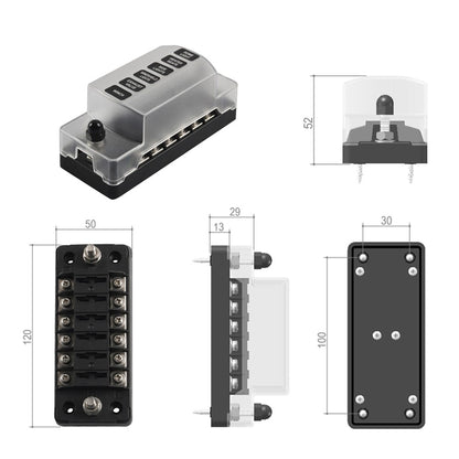 A5626 6-Way ATC Fuse Box Flame Resistant Cover Bolt Connect Terminals Stick Label (without Negative Pole)