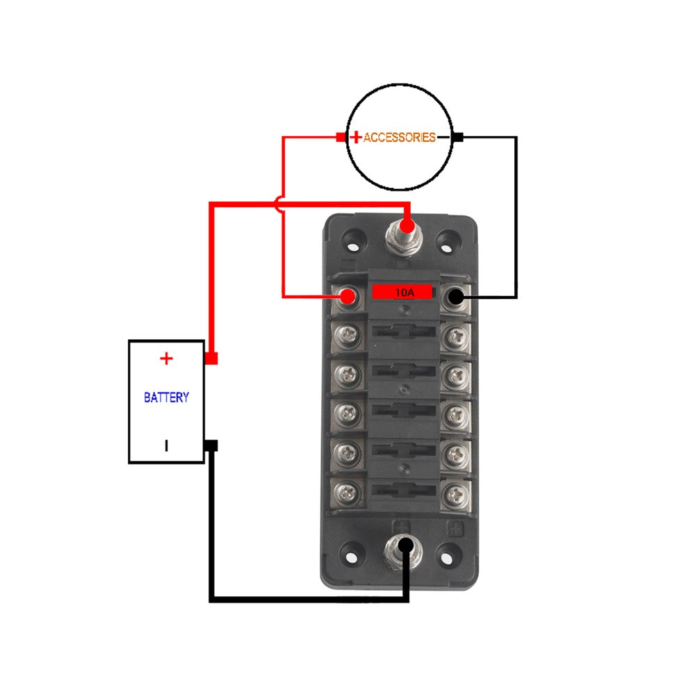 A5626 6-Way ATC Fuse Box Flame Resistant Cover Bolt Connect Terminals Stick Label (without Negative Pole)
