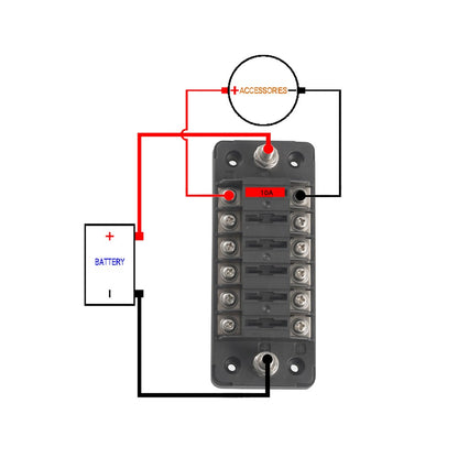 A5626 6-Way ATC Fuse Box Flame Resistant Cover Bolt Connect Terminals Stick Label (without Negative Pole)