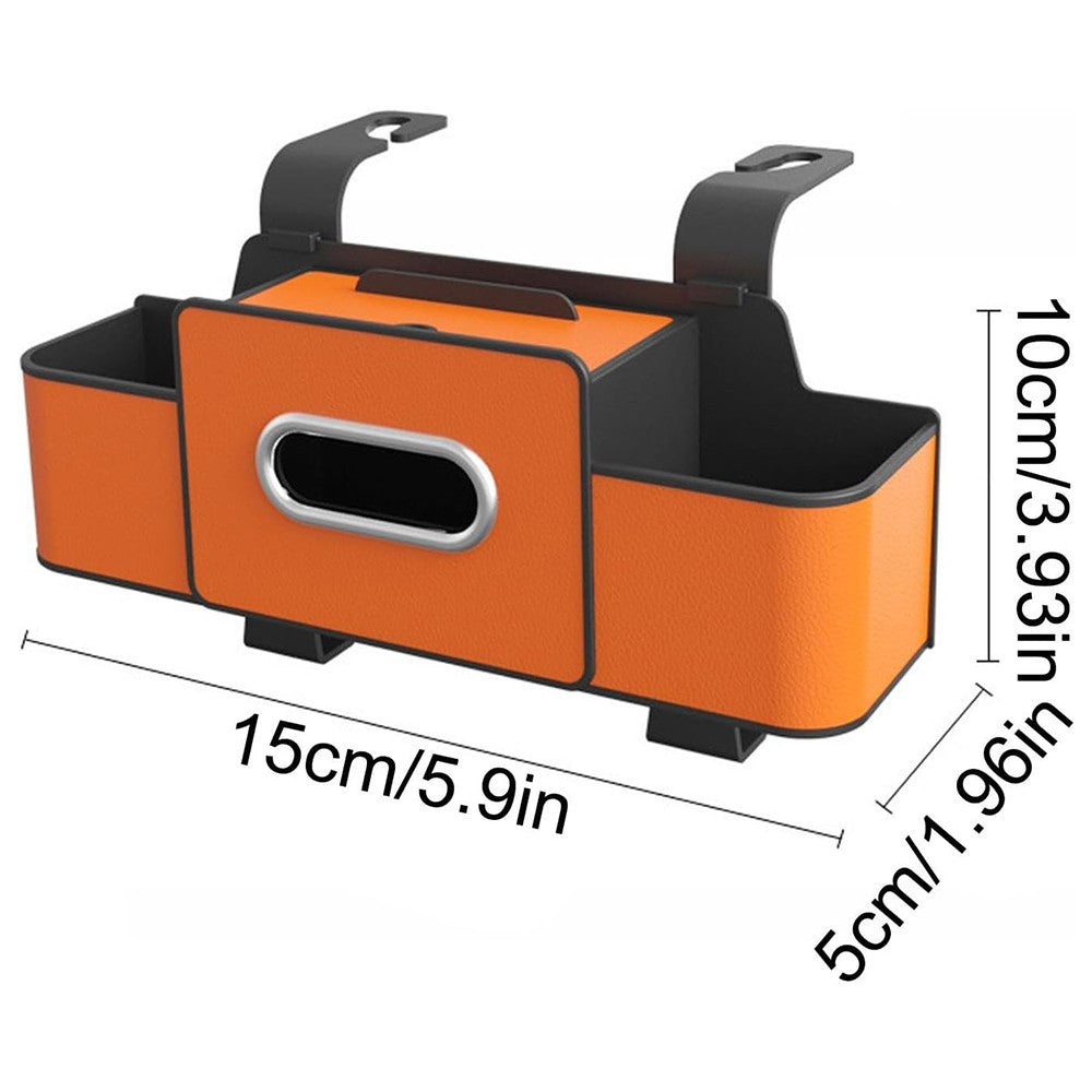 Car Seat Back Multi-Function Storage Organizer Leather+ABS Tissue Box Cup Holder with Hooks