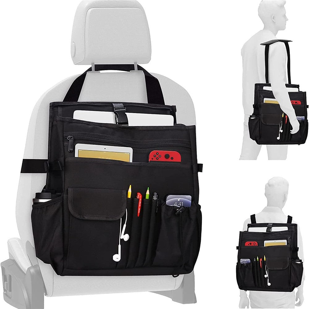 Car Front Seat Organizer 600D Oxford Fabric Seat Back Storage Bag with Shoulder Strap