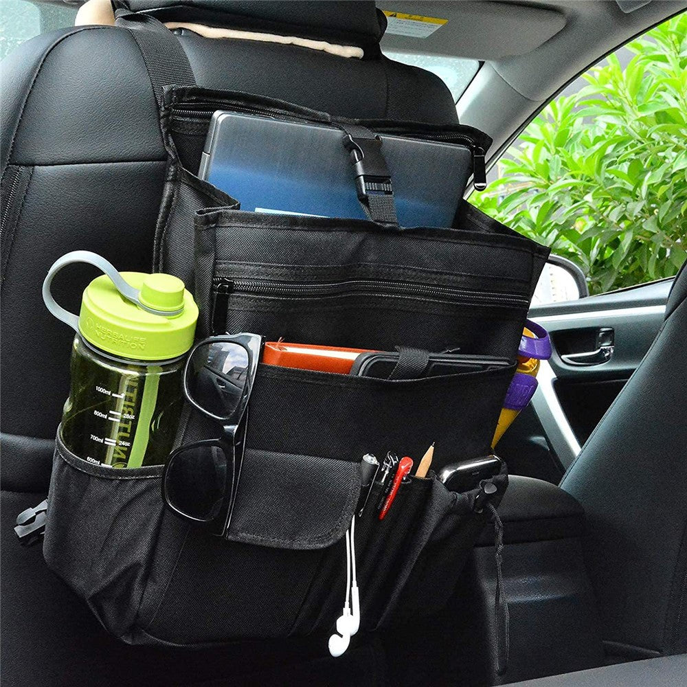 Car Front Seat Organizer 600D Oxford Fabric Seat Back Storage Bag with Shoulder Strap
