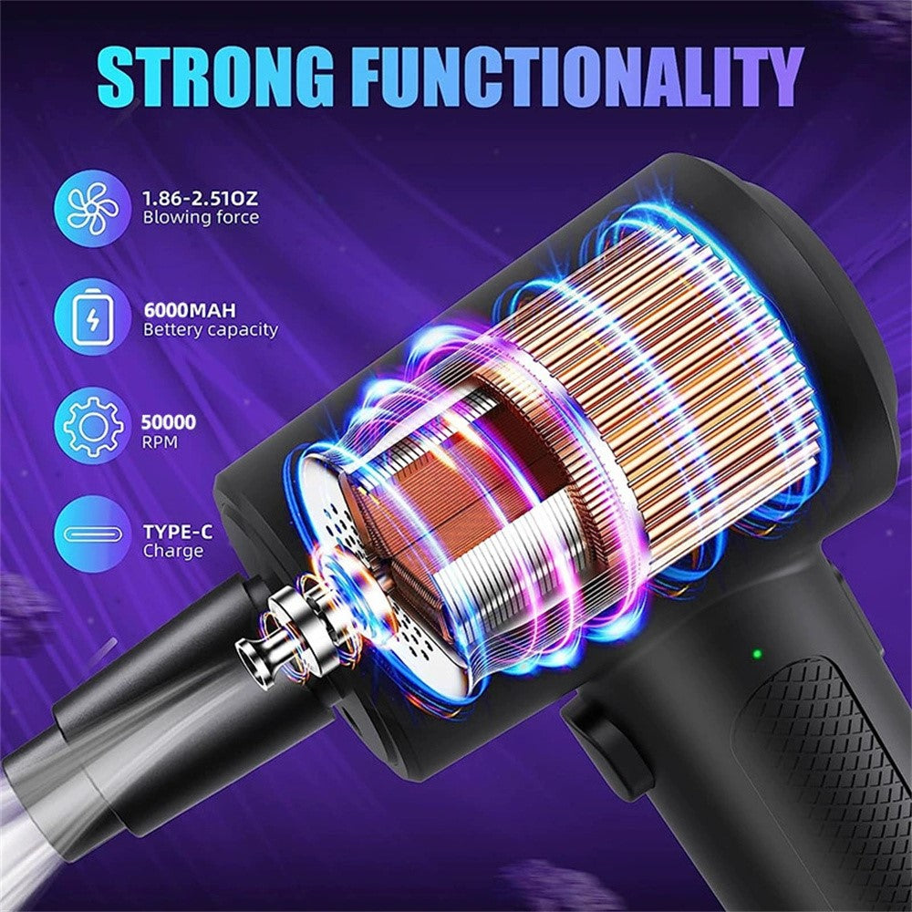 C4915 Portable Turbo Fan Blower Multifunction Car Vacuum Cleaner Rechargeable Air Duster with 3 Brushes