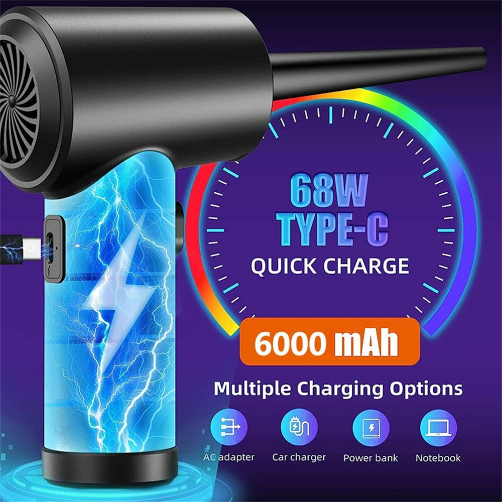 C4915 Portable Turbo Fan Blower Multifunction Car Vacuum Cleaner Rechargeable Air Duster with 3 Brushes