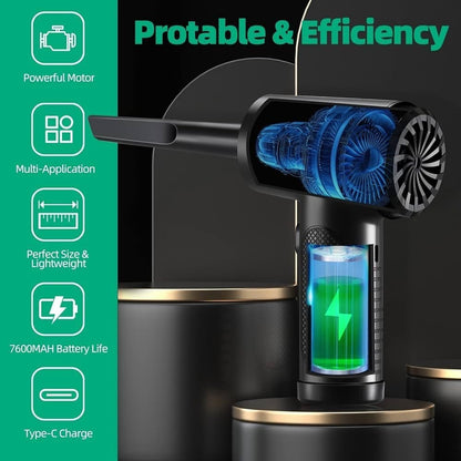 C4915 Portable Turbo Fan Blower Multifunction Car Vacuum Cleaner Rechargeable Air Duster with 3 Brushes