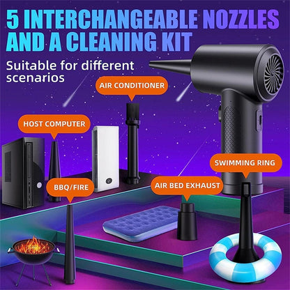 C4915 Portable Turbo Fan Blower Multifunction Car Vacuum Cleaner Rechargeable Air Duster with 3 Brushes