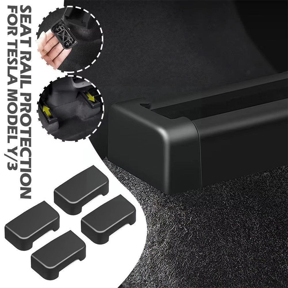 4Pcs TPE Covers for Tesla Model Y / 3 Seat Rail Protector Anti-Kick Guards Rear Seats Accessories