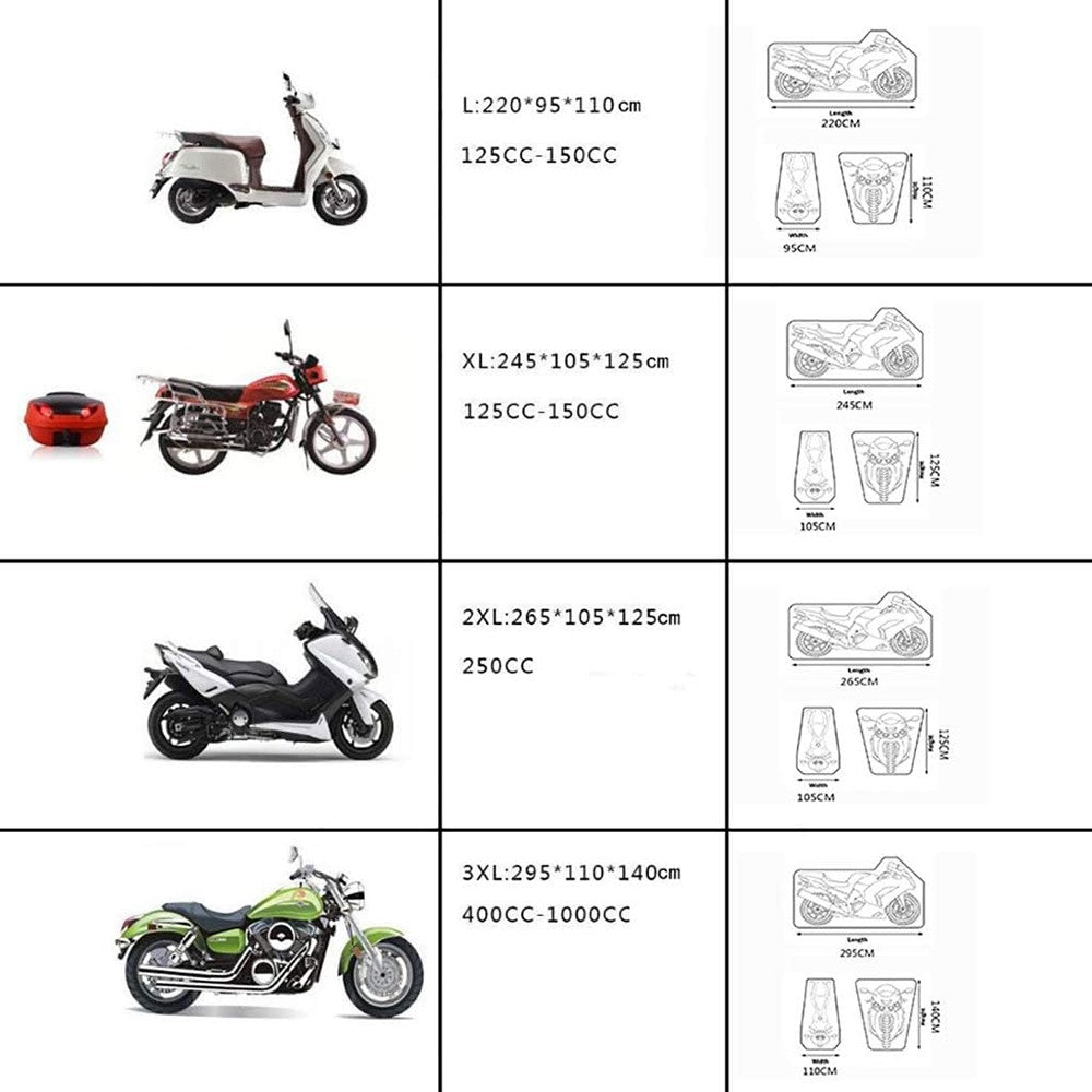 Waterproof Motorcycle Cover UV Protection Silver Coated 210D Oxford Fabric Dust Cover , Size 3XL / 295 x 110 x 140cm