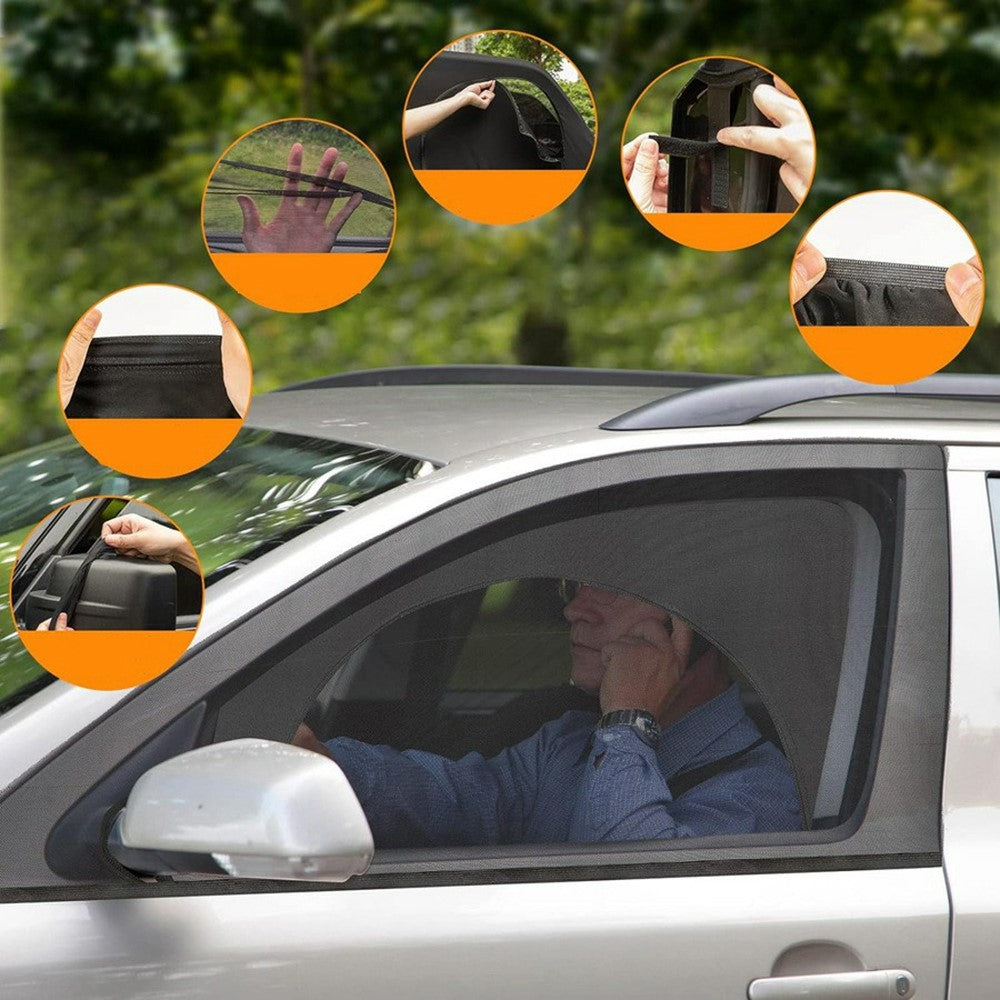 2Pcs Car Window Shade Front / Rear Side Window Sun Shade Breathable Privacy Curtain with Zipper