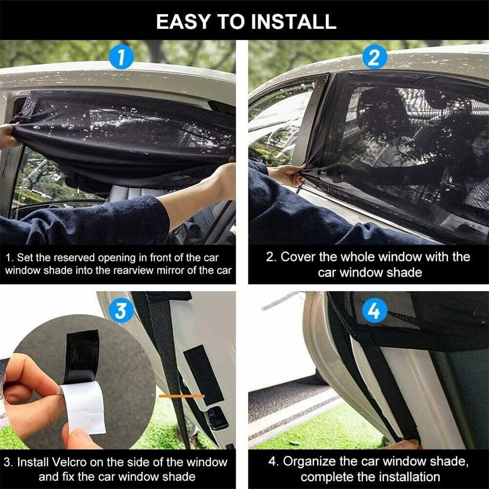 2Pcs Car Window Shade Front / Rear Side Window Sun Shade Breathable Privacy Curtain with Zipper