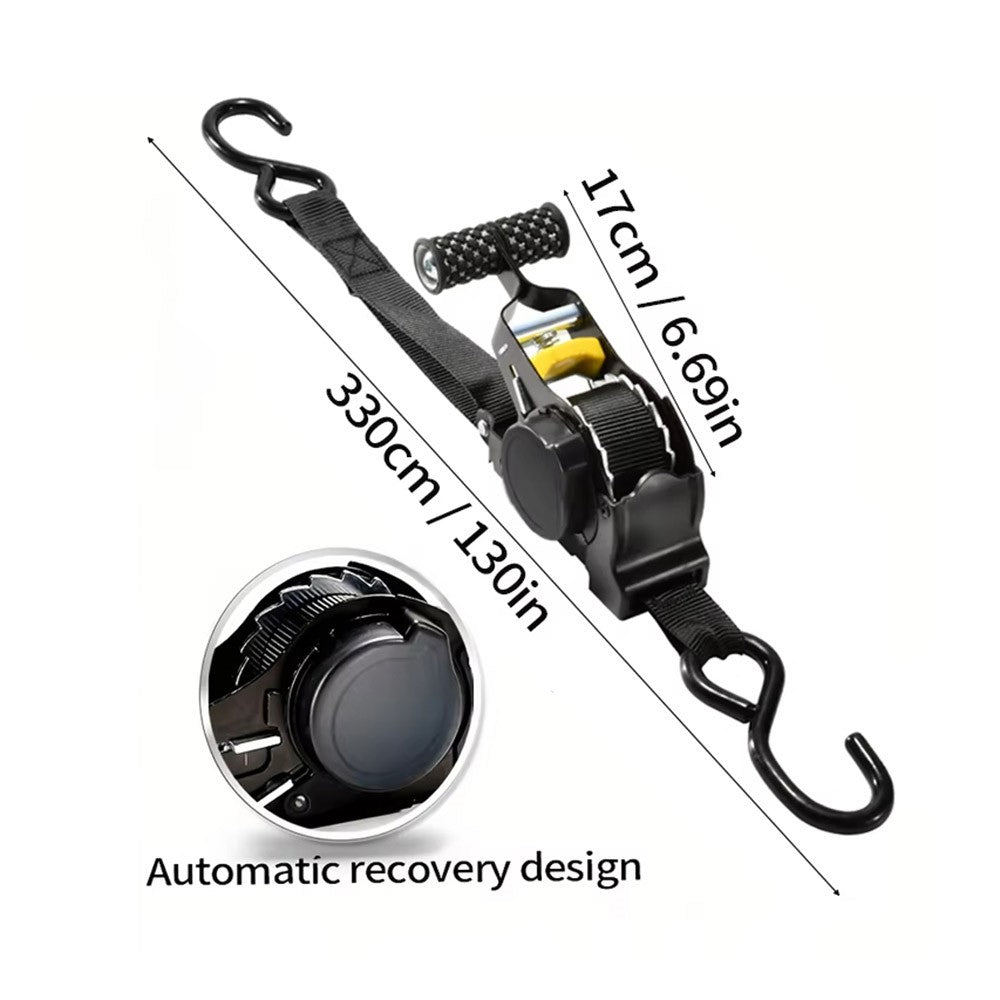 3.3m Automatic Retractable Tie Down Strap Luggage Securing Belt for Car Motorcycle Self-Driving Tour