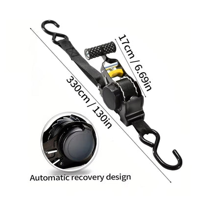 3.3m Automatic Retractable Tie Down Strap Luggage Securing Belt for Car Motorcycle Self-Driving Tour