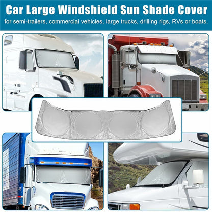 420 x 92cm Large Truck Sun Shade Heavy Duty Vehicle Sunshade Visor Foldable Heat Shield for Front Windshield Side Window