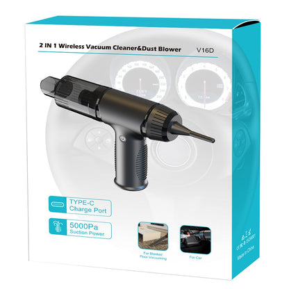 V16D 2 in 1 Car Vacuum Cleaner Powerful Suction Rechargeable Handheld Dust Blower with 7 Nozzles