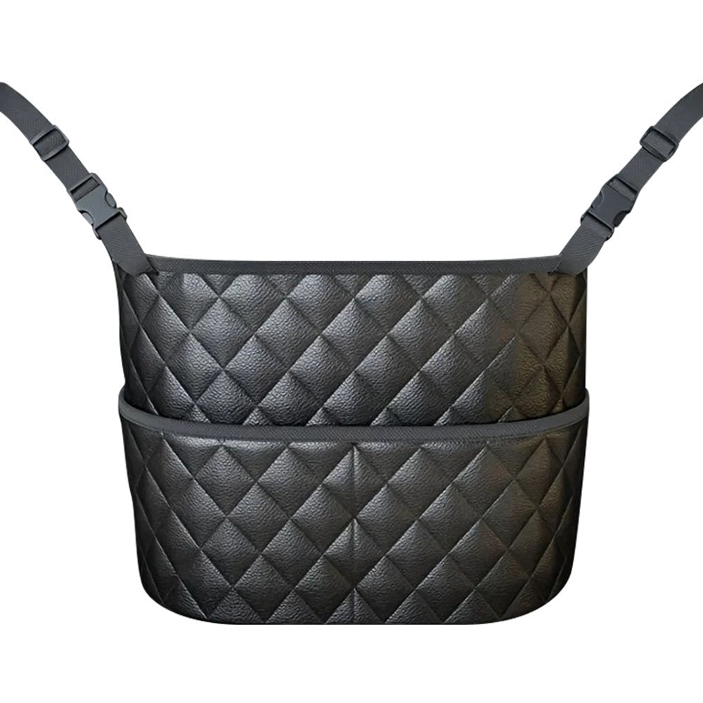 Dual Pocket Design Car Seat Storage Bag Embroidery PU Leather Hanging Organizer Between Back Seats