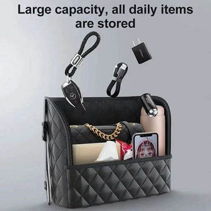 Dual Pocket Design Car Seat Storage Bag Embroidery PU Leather Hanging Organizer Between Back Seats