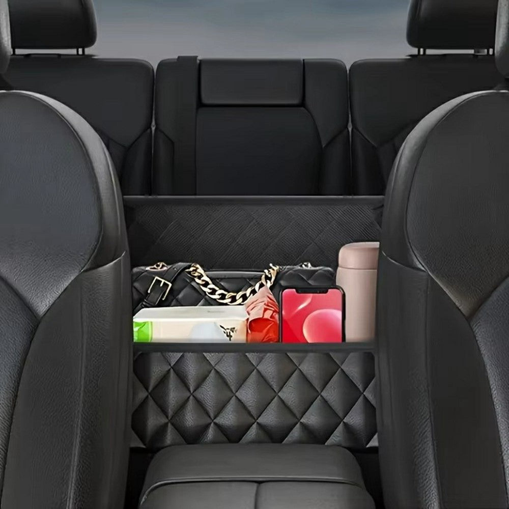 Dual Pocket Design Car Seat Storage Bag Embroidery PU Leather Hanging Organizer Between Back Seats