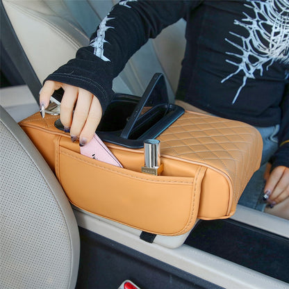 Universal Car Armrest Pad Storage Organizer PU Leather Tissue Box Central Cup Holder