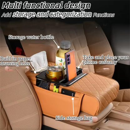 Universal Car Armrest Pad Storage Organizer PU Leather Tissue Box Central Cup Holder